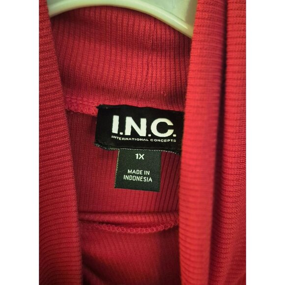 INC Red Exxagerated Long Sleeve Mock Neck Red Ribbed Top 1X NWT - Picture 5 of 7